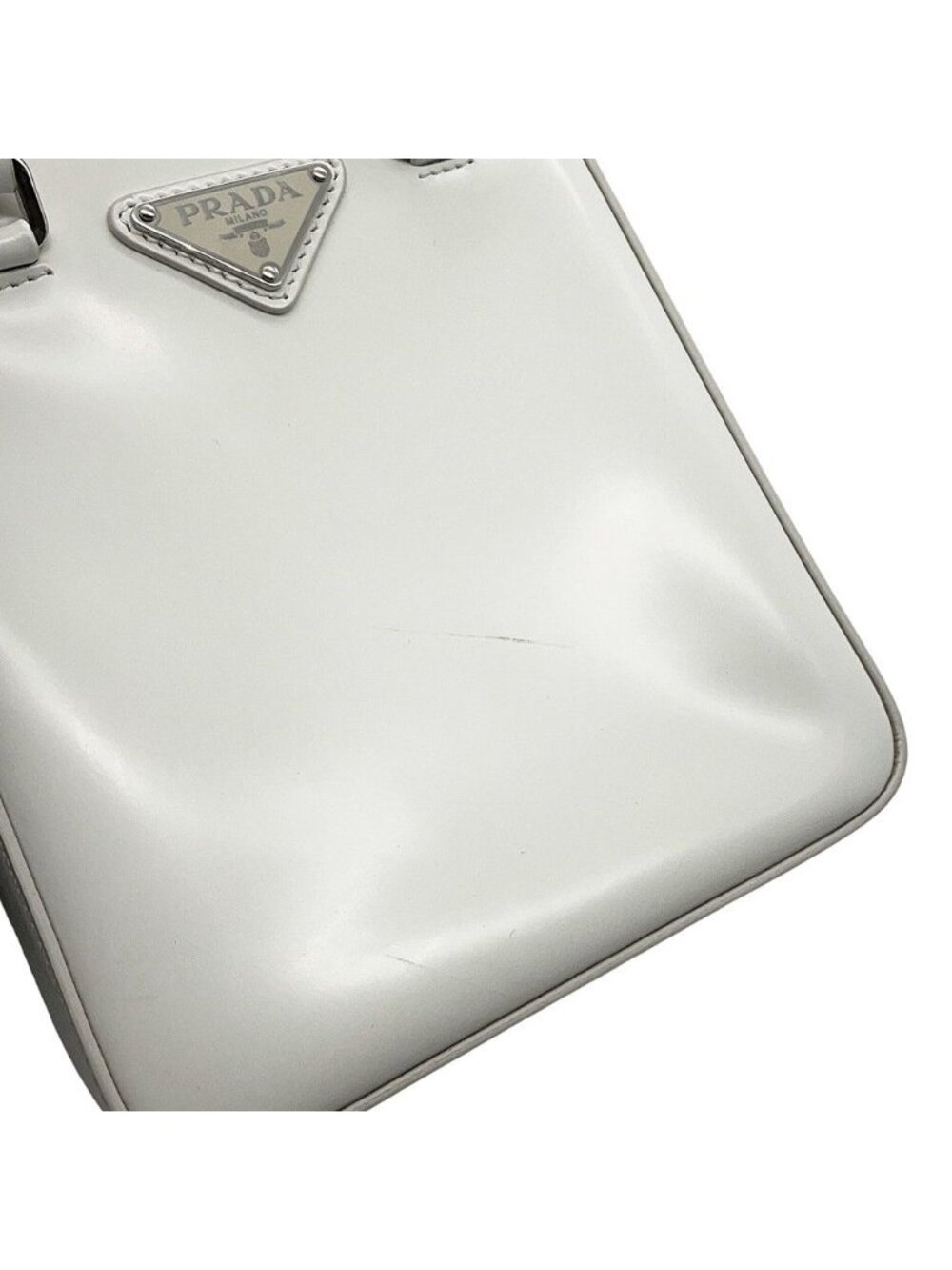 Prada Handbag Spazzolato Small Triangle Logo Leather 2-Way Shoulder White - Picture 7 of 10